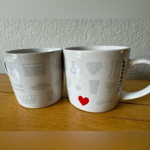 Starbucks Set of 2 White Heart Mugs